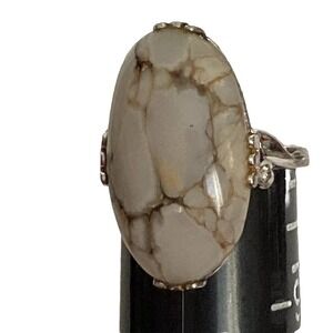 Vintage Navajo White Wild Horse Turquoise Sterling Silver 925 Ring Size 8 Mens